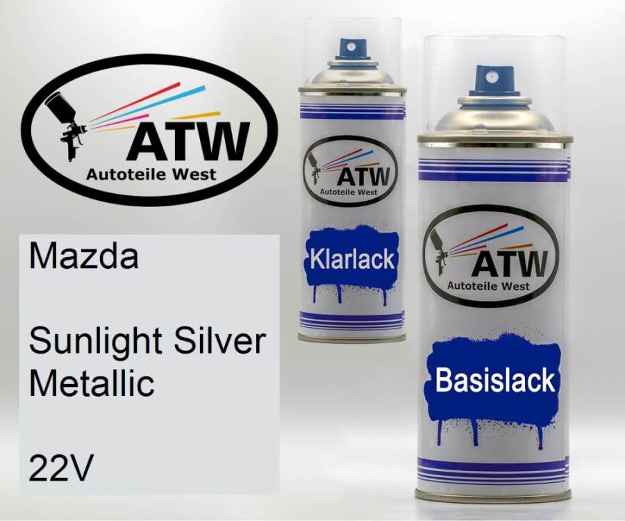 Mazda, Sunlight Silver Metallic, 22V: 400ml Sprühdose + 400ml Klarlack - Set, von ATW Autoteile West.